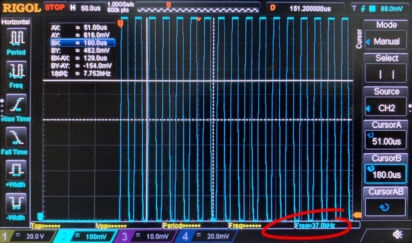 Oscilloscope capture of 37kHz signal